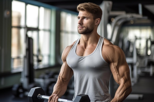 Homme en forme faisant de l'exercice avec des haltères dans un centre de remise en forme