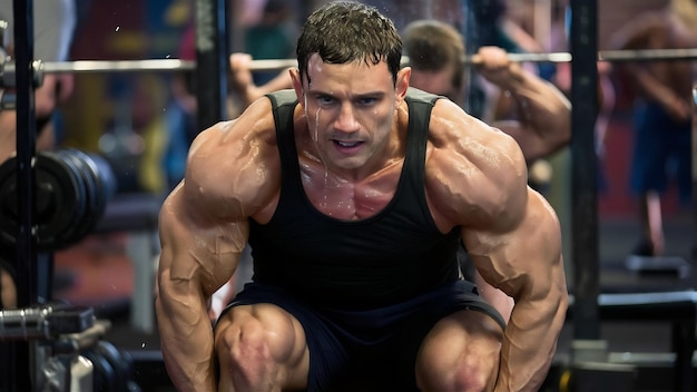 Un homme fort s'entraîne au gymnase.