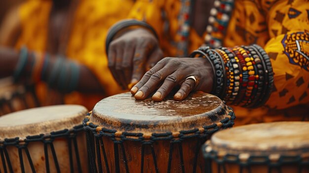 Photo un homme frappant un tambour africain