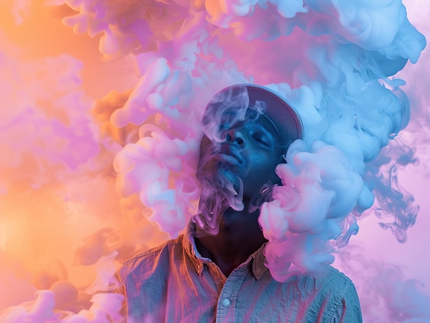 Un homme fume avec les mots " fumer " dessus.