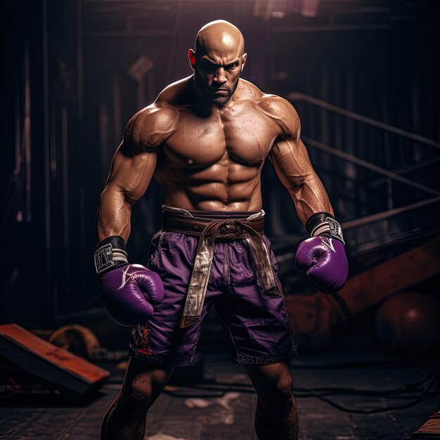 Photo un homme avec des gants de boxe violets et un fond noir