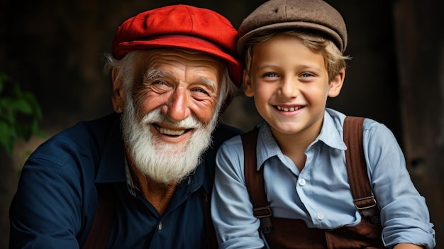 Photo un homme et un garçon posent pour une photo ensemble avec le chapeau sur ai