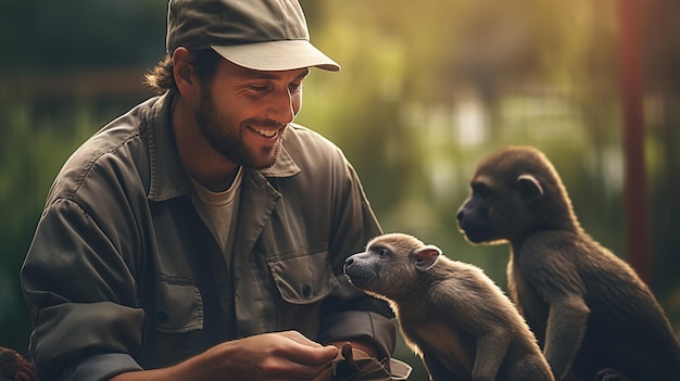 L'homme gardien de zoo et l'animal