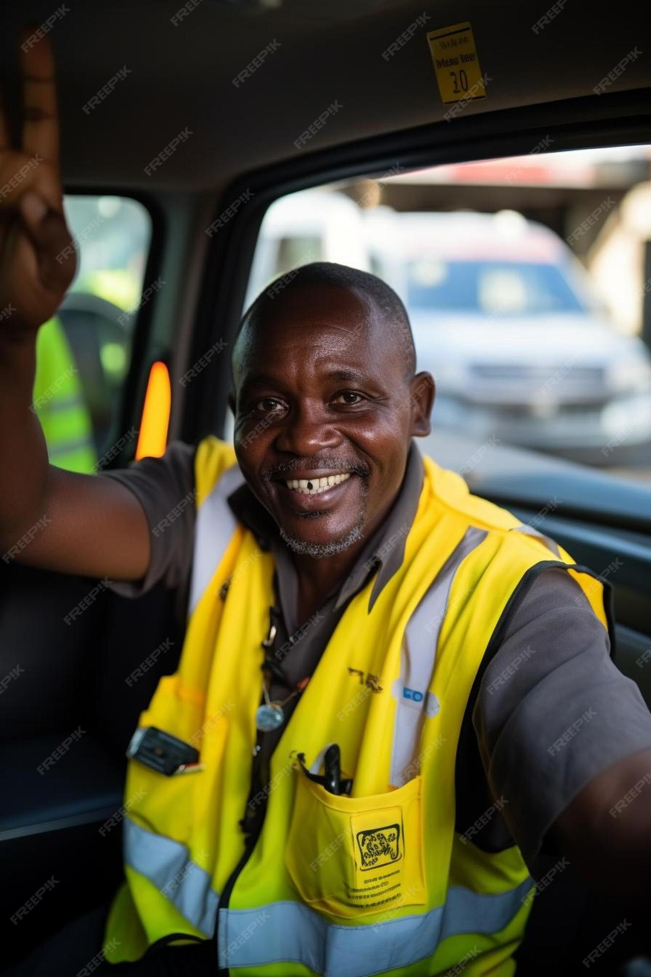 Un Homme En Gilet Jaune Assis Dans Une Voiture