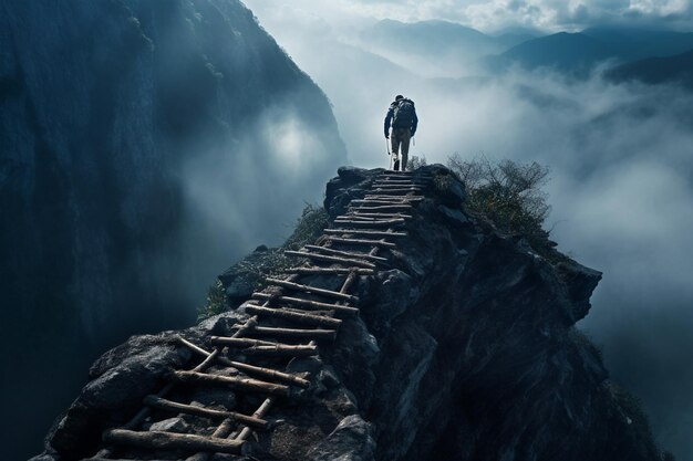 Un homme grimpait sur une falaise.