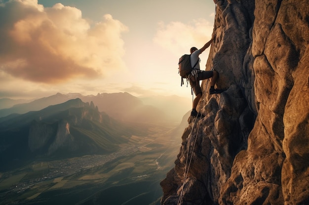 Un homme grimpait sur une falaise.