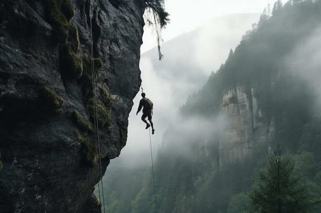 Un homme grimpait sur une falaise.