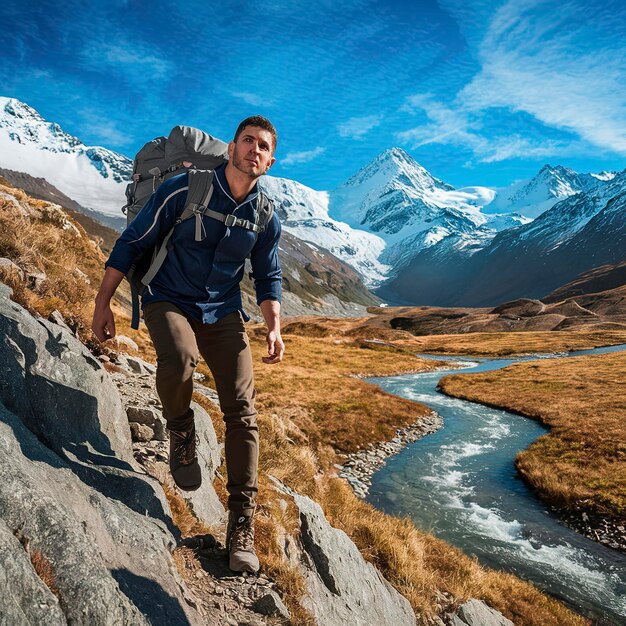 Un homme grimpe dans un beau paysage