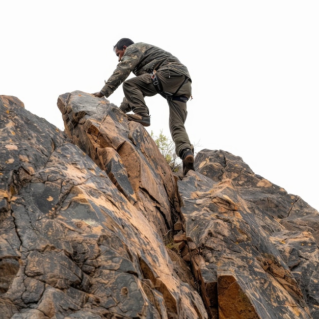 Un homme grimpe sur la face de la montagne