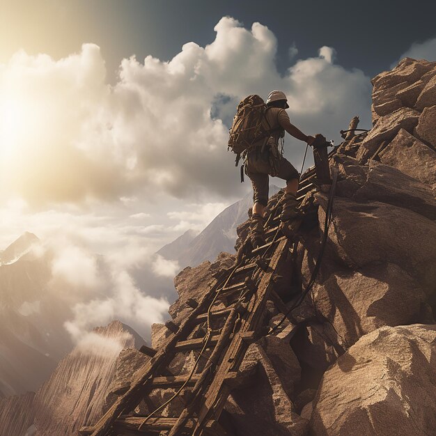 L'homme grimpe sur la montagne