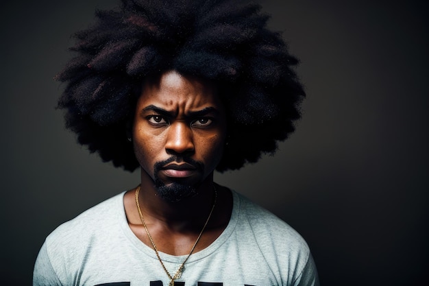 Un homme avec un gros afro sur sa chemise