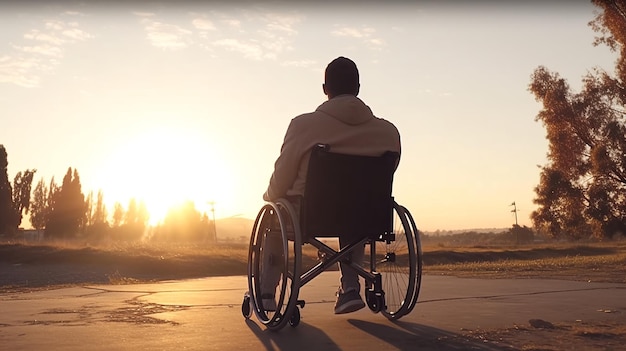 Photo un homme handicapé est assis dans un fauteuil roulant.