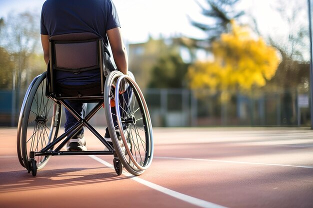 Photo un homme handicapé en fauteuil roulant sur un terrain de sport sports pour personnes handicapées basketball