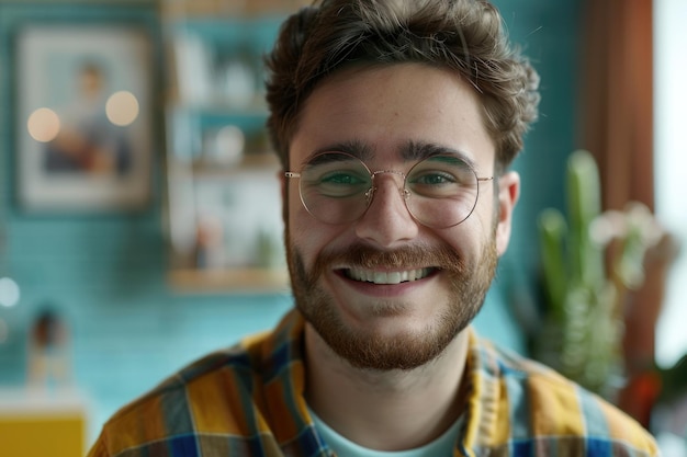 Un homme heureux avec des chauves-souris et des lunettes célèbre le succès du travail