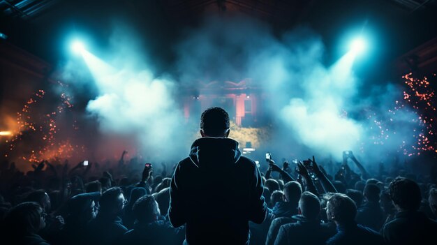 Un homme heureux à un festival de musique