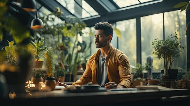 Un homme heureux se détend à la maison.