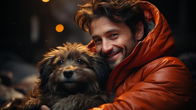 Un homme heureux avec son chien.