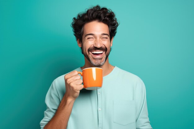 Homme heureux avec une tasse de café