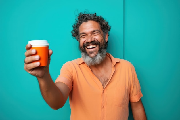 Homme heureux avec une tasse de café