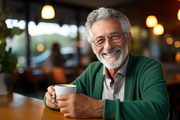 Homme heureux avec une tasse de café