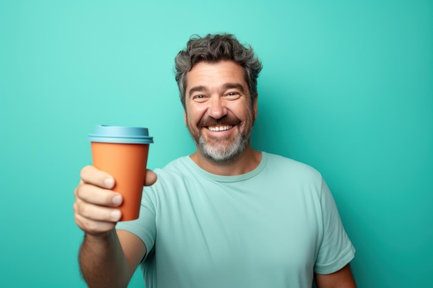 Homme heureux avec une tasse de café