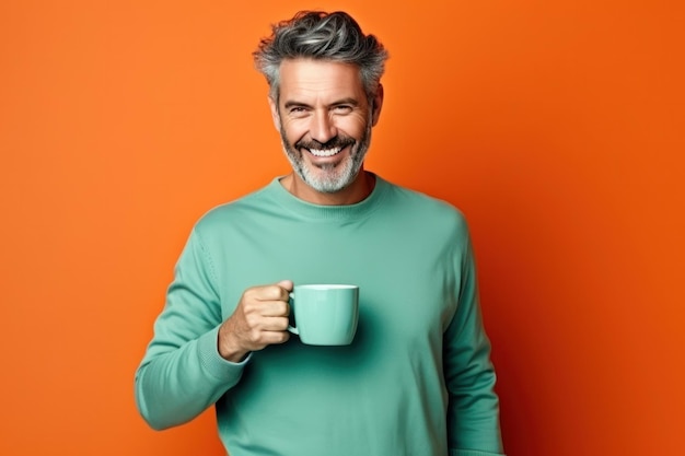 Homme heureux avec une tasse de café