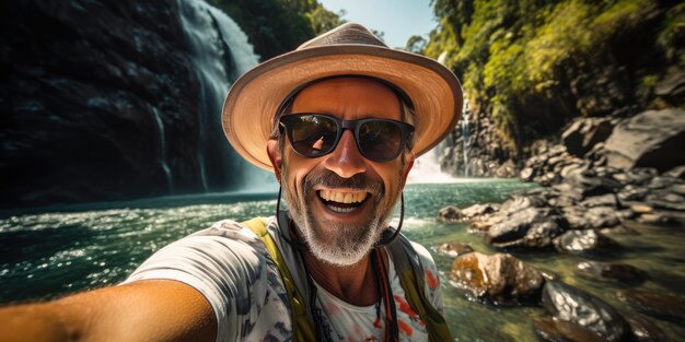 L'homme heureux touriste thème de voyage et de loisirs génératif ai