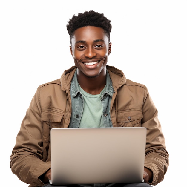 Photo un homme heureux travaillant sur un ordinateur portable