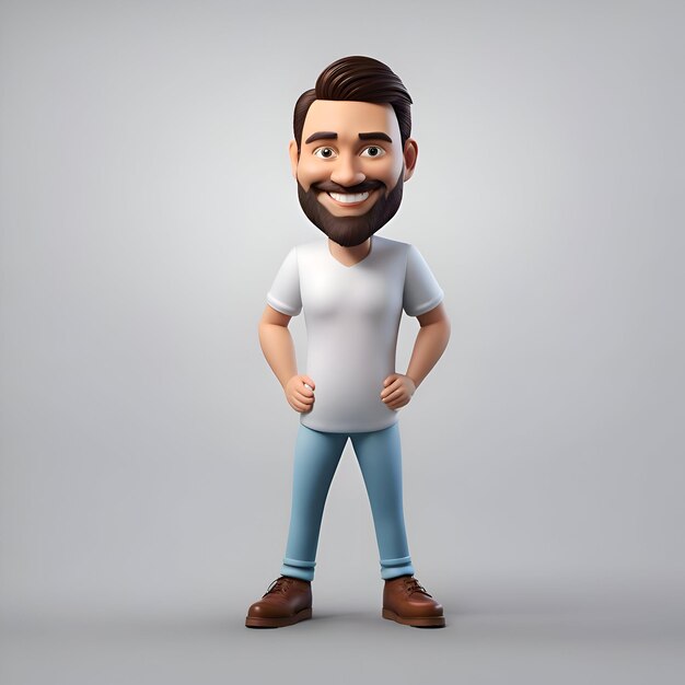 homme hipster barbu heureux en vêtements décontractés illustration de rendu 3d