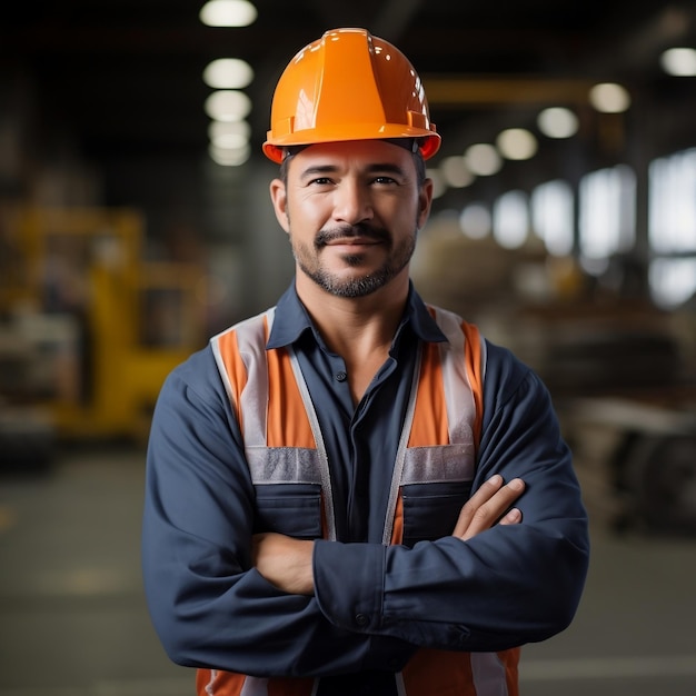 Homme hispanique confiant dans Candid Factory Shot Generative AI