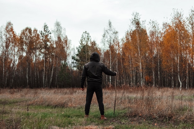 Homme, homme, nature, forêt, automne.