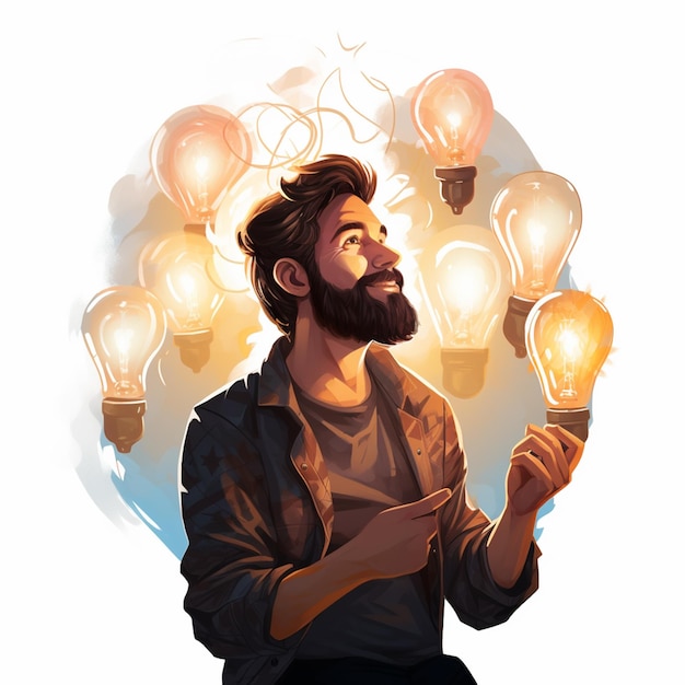 Homme avec une illustration d'idée de tenir l'ampoule