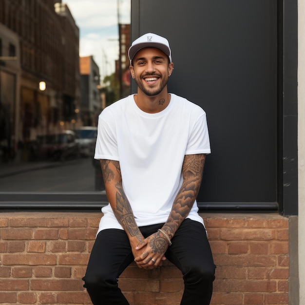 Un homme indien cool portant un t-shirt blanc vide