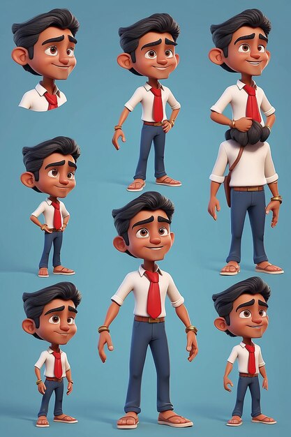 Photo homme indien personnage de dessin animé ensemble pour l'animation toutes les vues