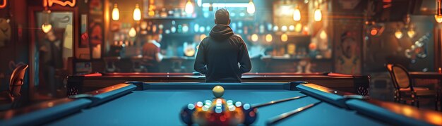 Photo un homme jouant au billard dans un bar mettant en évidence la stratégie d'habileté et les aspects sociaux de cette récréation classique