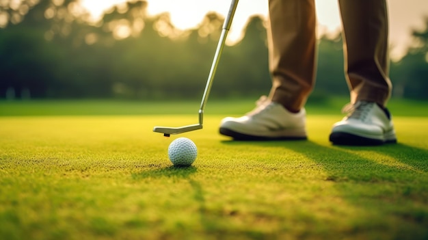 Un homme jouant au golf frappe la balle