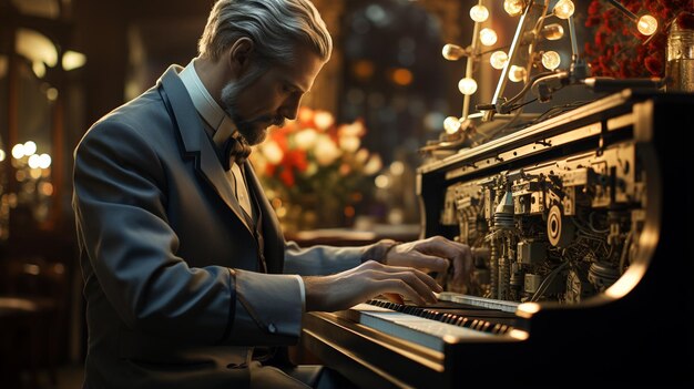 Photo un homme jouant du piano dans une salle de concert