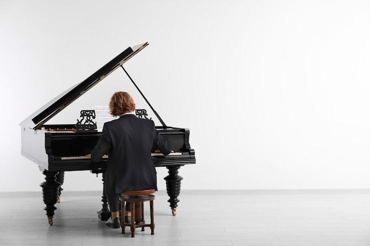 Photo homme jouant du piano à queue au concert
