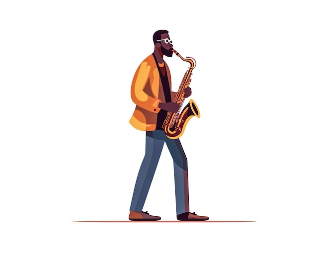 Un homme jouant du saxophone dans un style cartoon