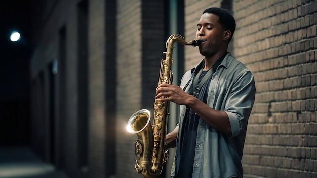 Un homme jouant du saxophone.