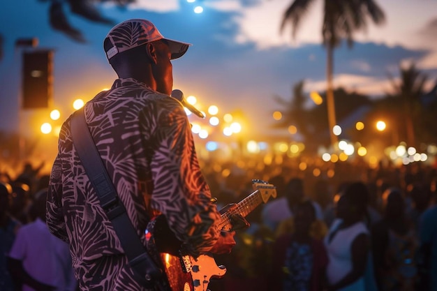 Photo un homme jouant de la guitare devant une foule