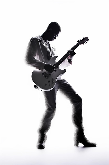 Un homme jouant de la guitare avec un fond blanc