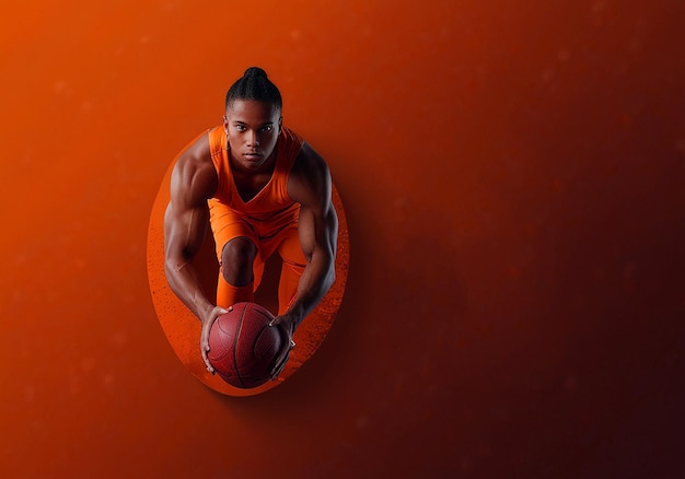 Photo un homme joue au basket-ball dans un cerceau de basket-ball orange