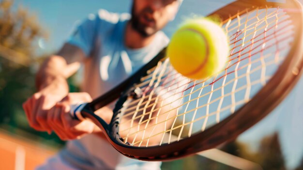 un homme joue au tennis avec une balle et un chapeau