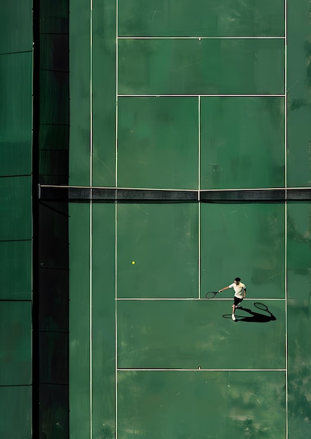 Photo un homme joue au tennis sur un terrain vert avec un motif en bois