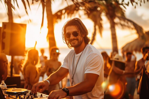 un homme joue de la DJ à une fête