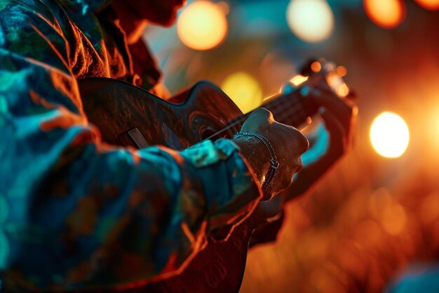 Photo un homme joue de la guitare dans le noir