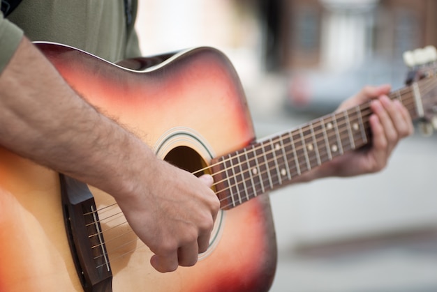 Homme, jouer, acoustique, guitare