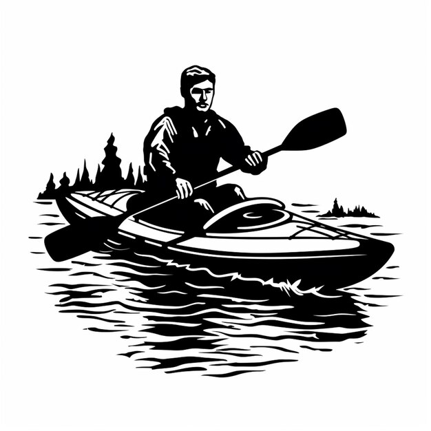 Un homme en kayak rampe à travers l'eau générative ai