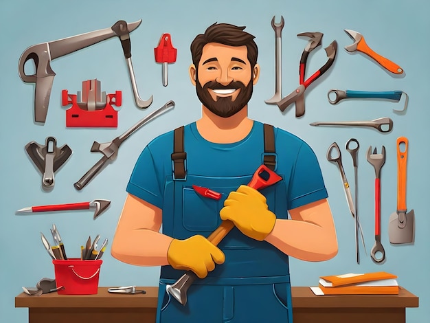 un homme avec un kit d'outils jour du travail